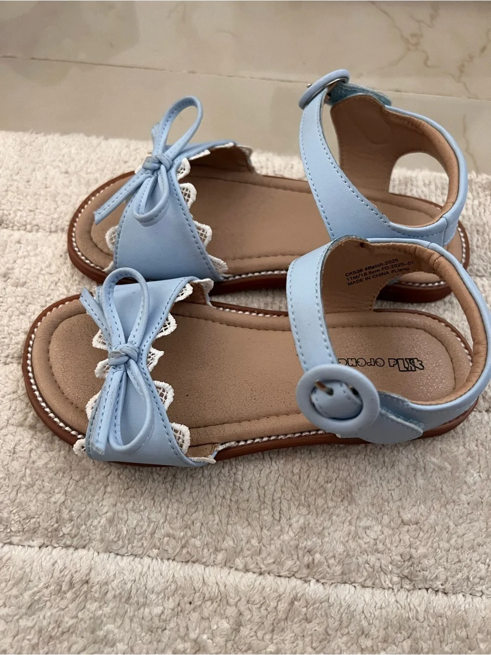 Calvin Klein Baby Blue Bow Lace Trim Sandals